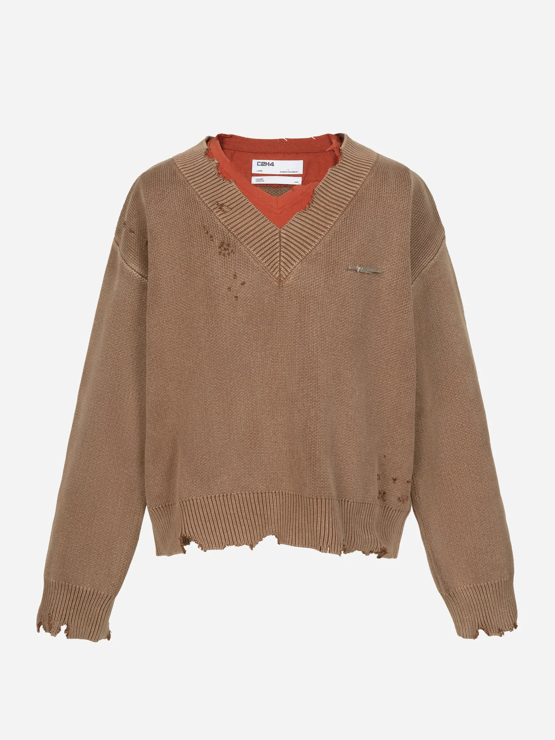 008 - Sunburnt Distressed V-neck Knit Sweater