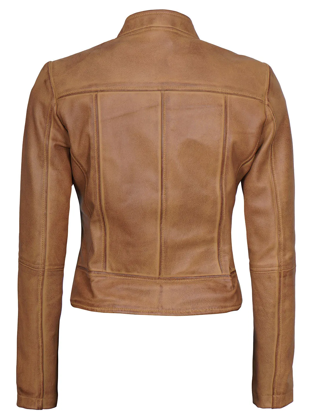 Amy Womens Camel Leather Moto Jacket