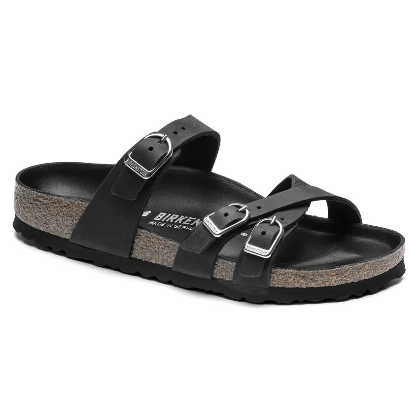 Birkenstock Women’s Franca Slide Sandals-Black Oiled Leather