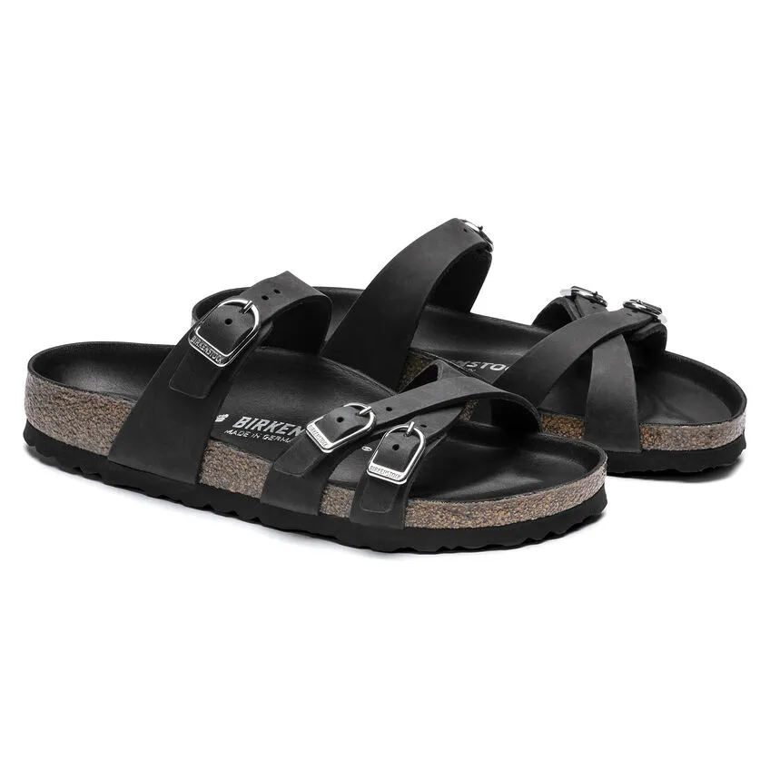 Birkenstock Women’s Franca Slide Sandals-Black Oiled Leather