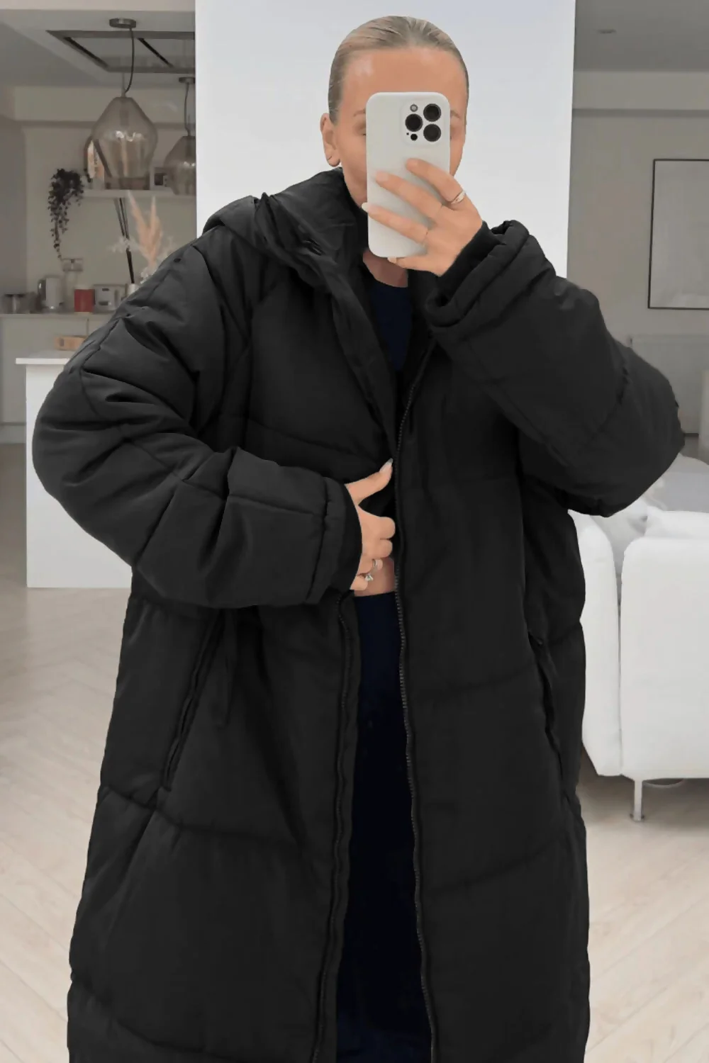 Black Long Puffer Hooded Duvet Coat