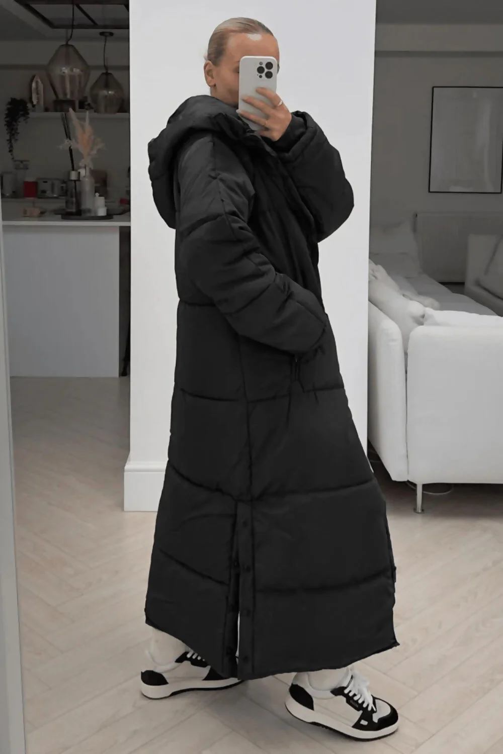 Black Long Puffer Hooded Duvet Coat