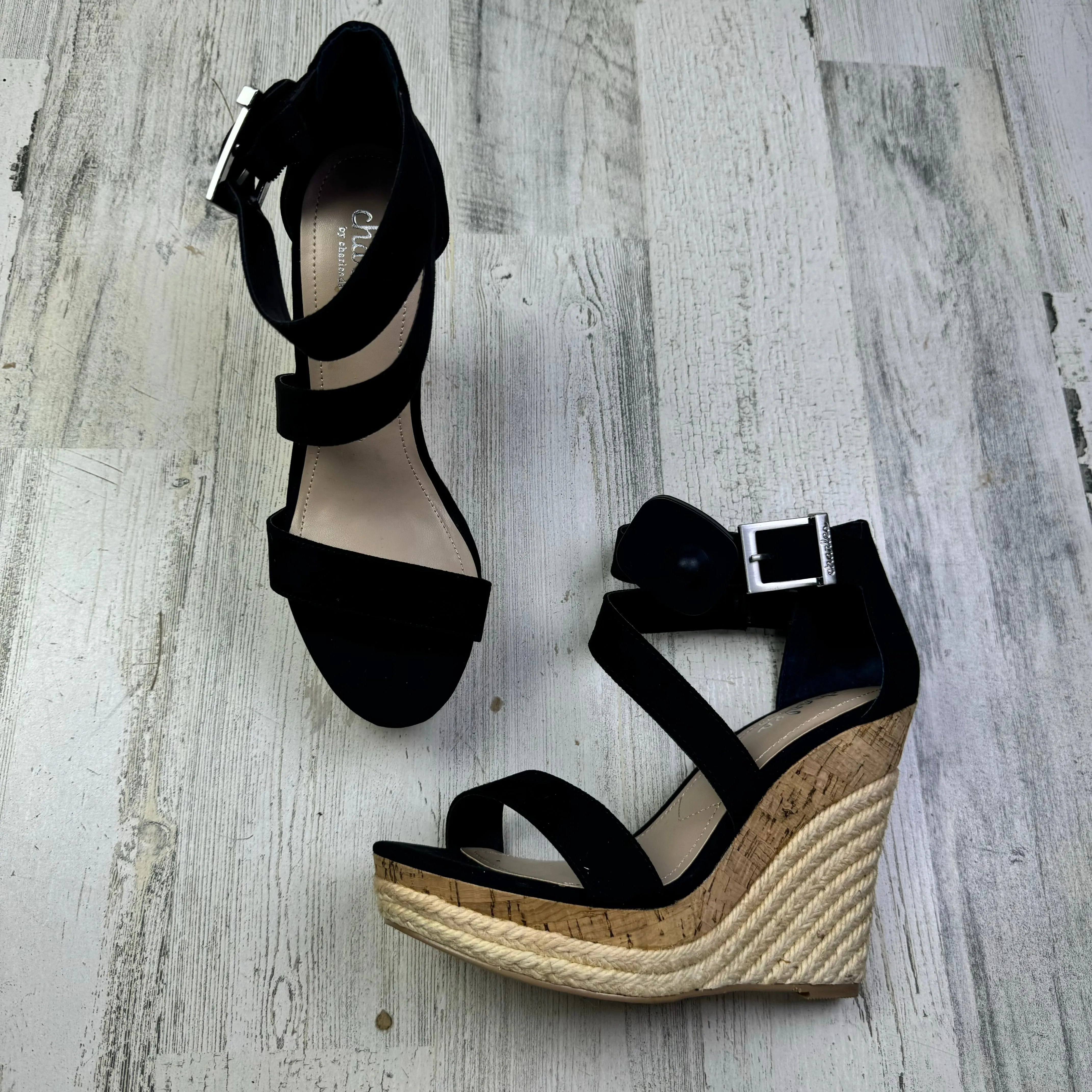 Black Sandals Heels Wedge Charles David, Size 7.5