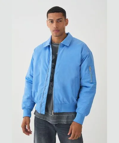 boohoo Mens Satin Collared Bomber Jacket