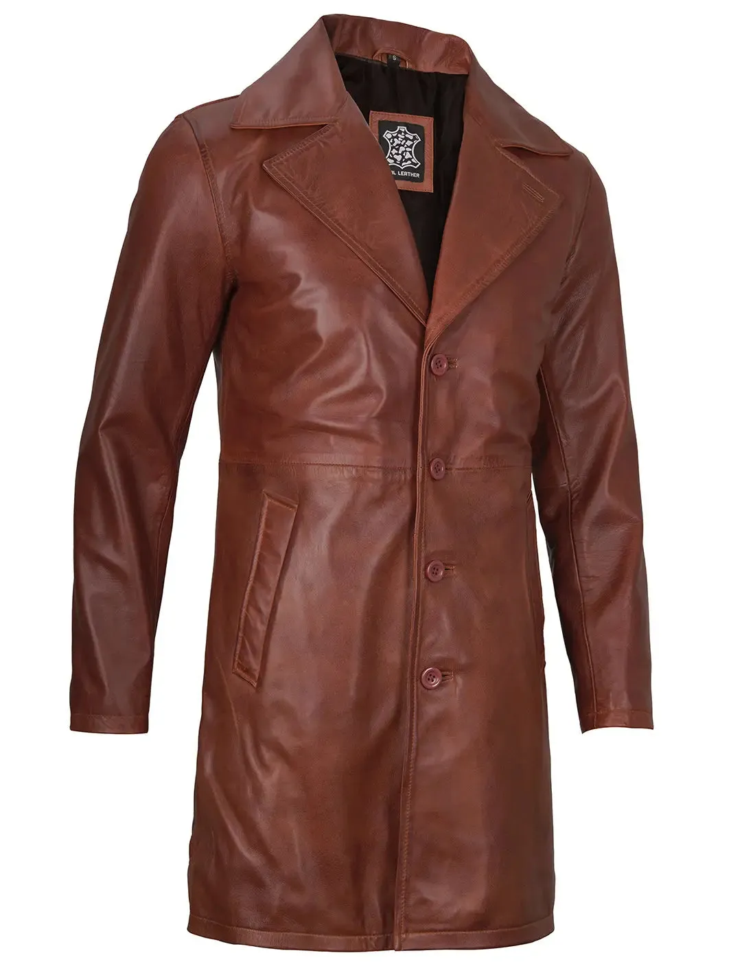 Bryson Cognac Wax Real Leather Car Coat