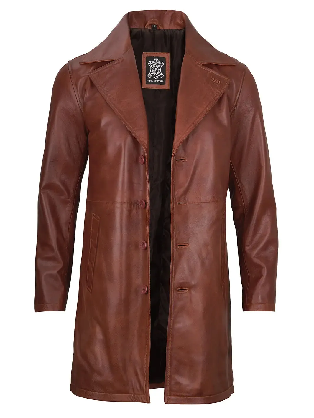 Bryson Cognac Wax Real Leather Car Coat