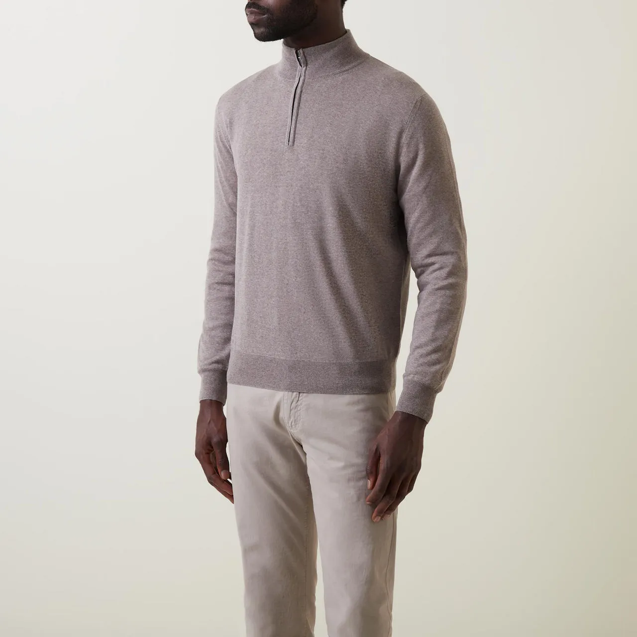 CANALI Half-Zip Merino Knit Sweater - Beige