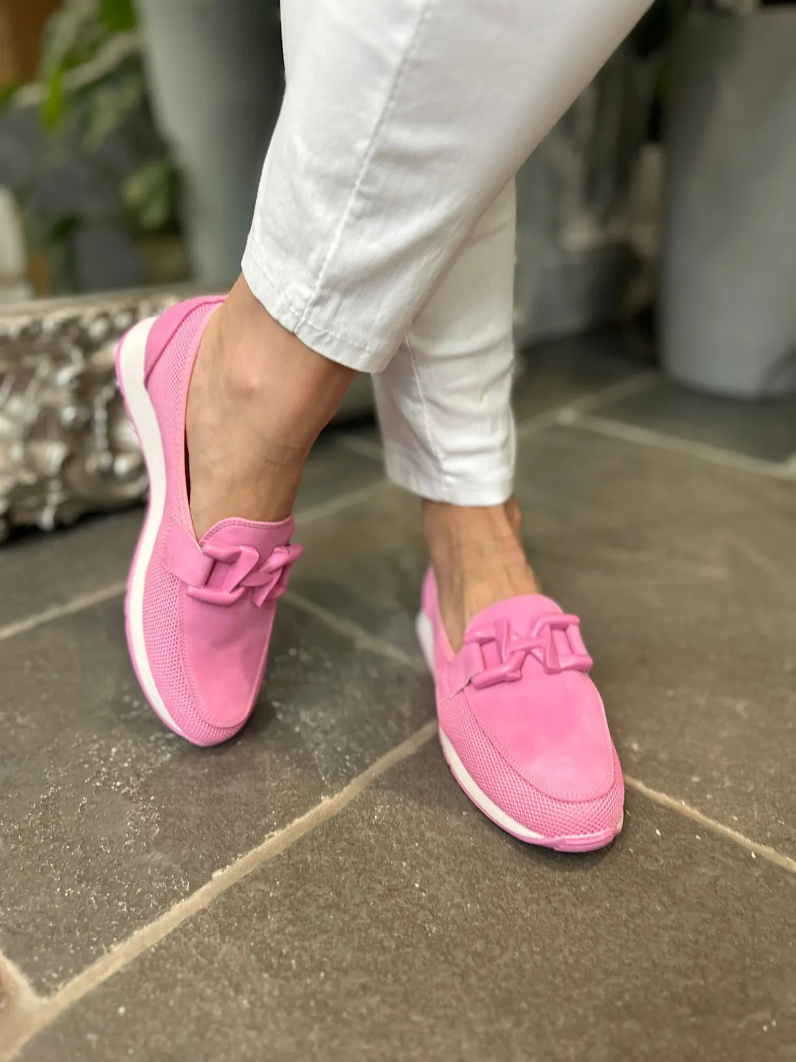 Candy Pink Chain Detail Mesh Loafer Size 7