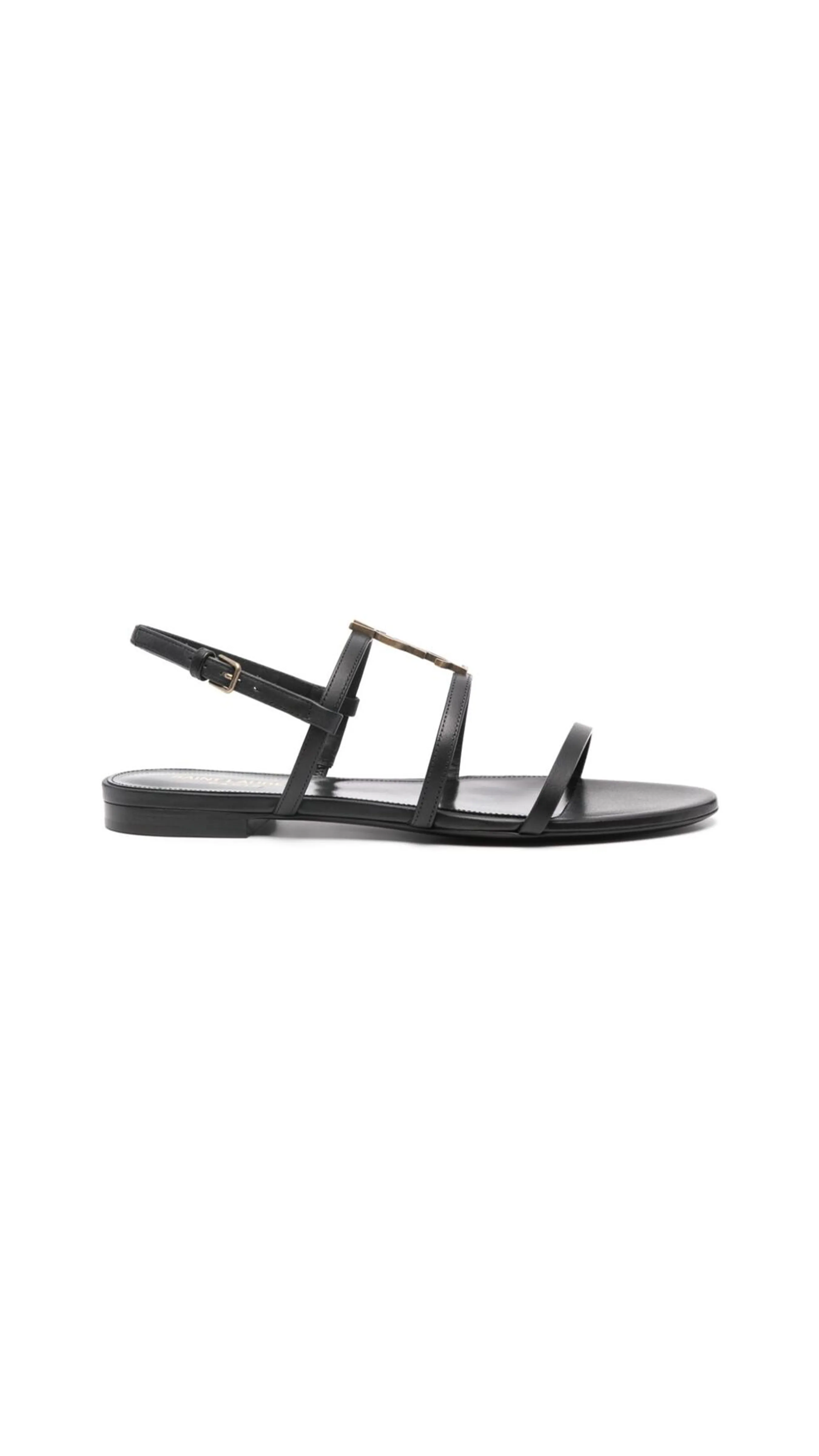 Cassandra Flat Sandals in Smooth Calfskin - Black