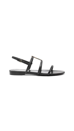 Cassandra Flat Sandals in Smooth Calfskin - Black