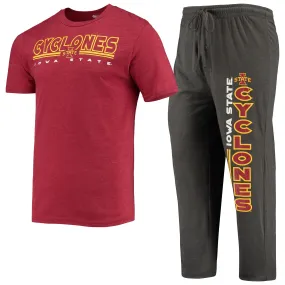 Concepts Sport Iowa State Cyclones Heathered Charcoal/Cardinal Meter T-Shirt & Pants Sleep Set