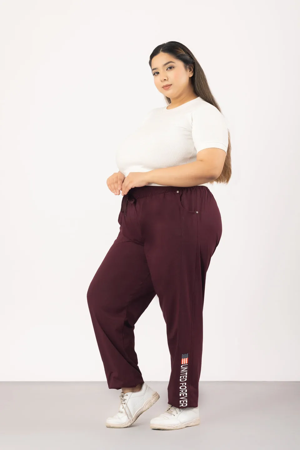 Cotton Regular Fit Lounge Pants For Women - Wine