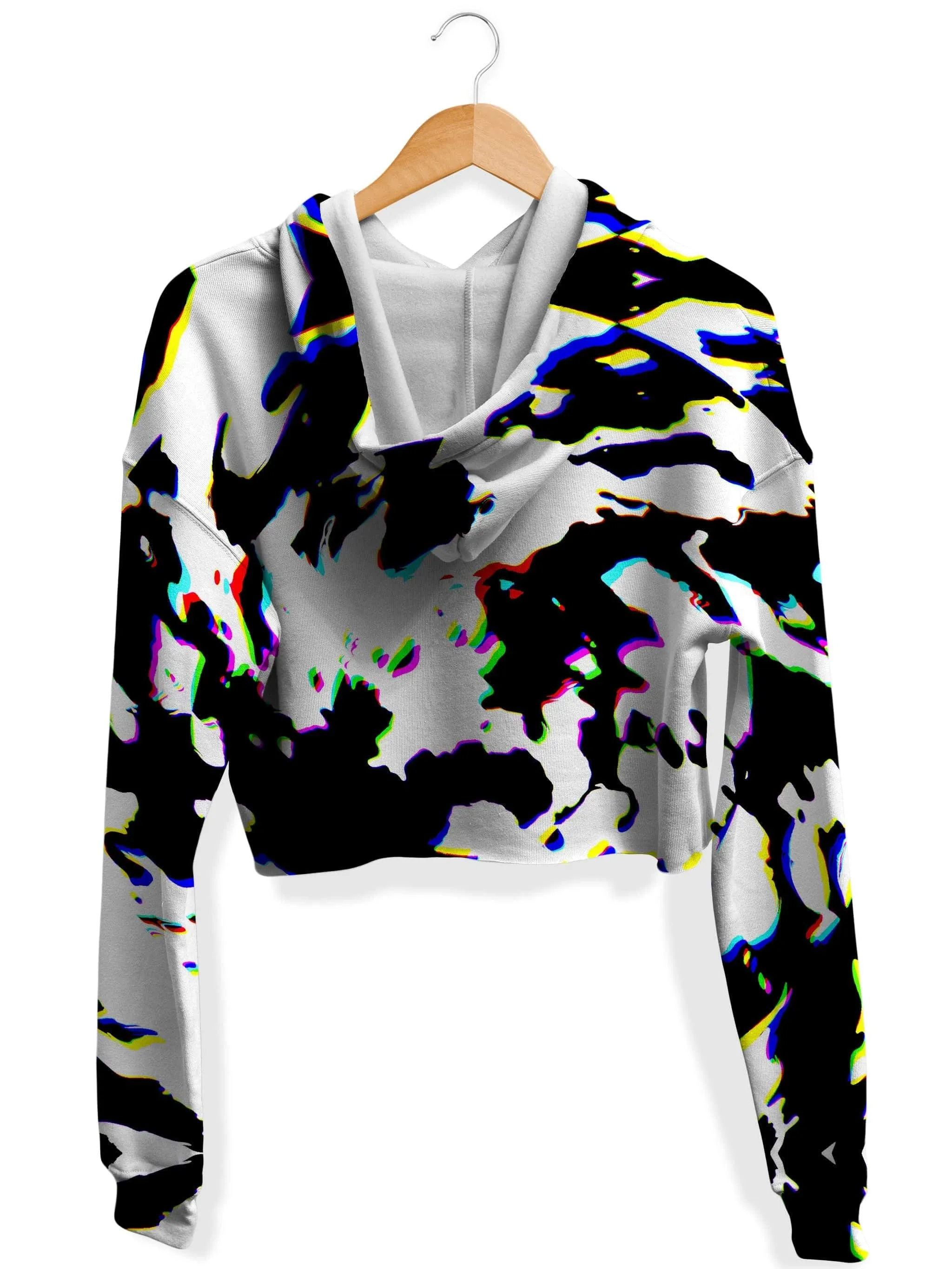 Cow Hide Print Rave Drip Fleece Crop Hoodie