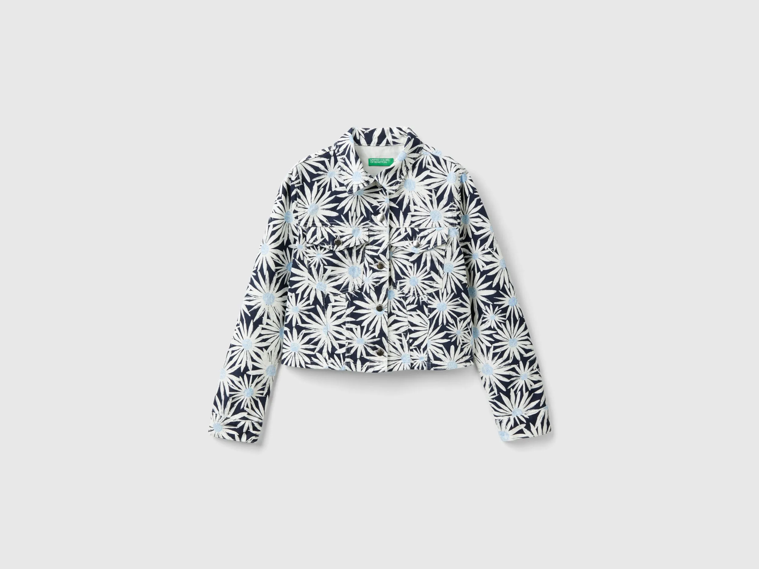 Cropped floral jacket - Blue | Benetton