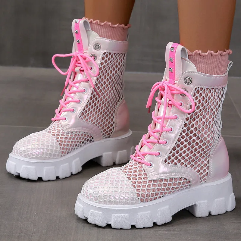 Cross Strap Thick Sole Outside Wear Solid Color Doc Martens Boots For Women