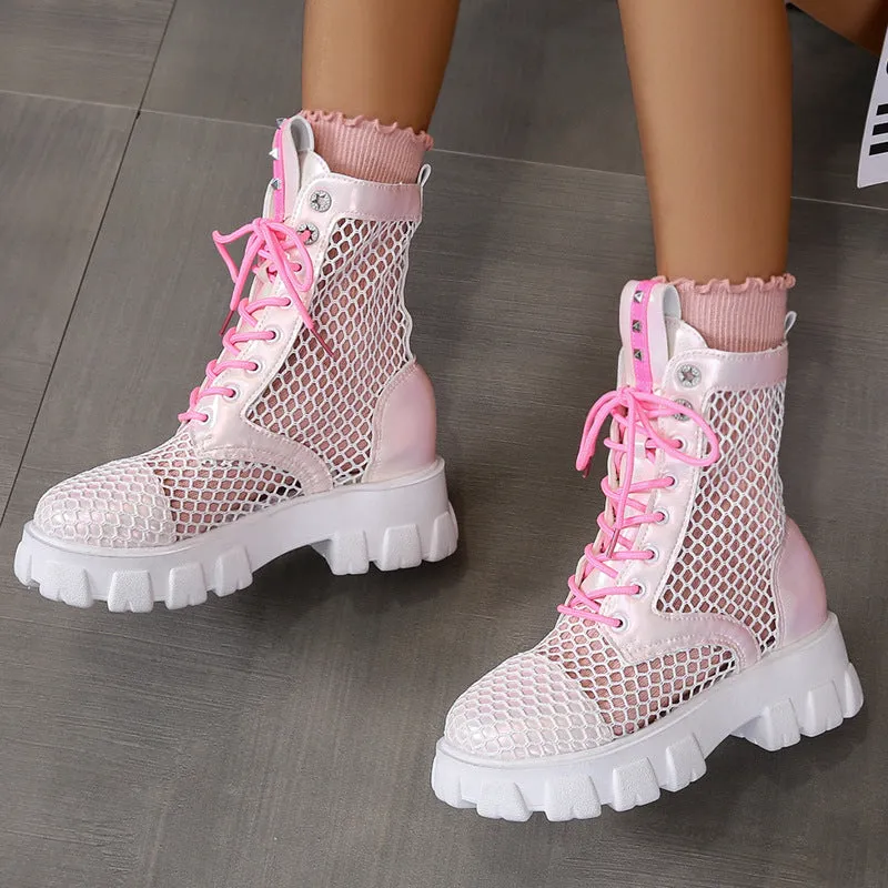 Cross Strap Thick Sole Outside Wear Solid Color Doc Martens Boots For Women