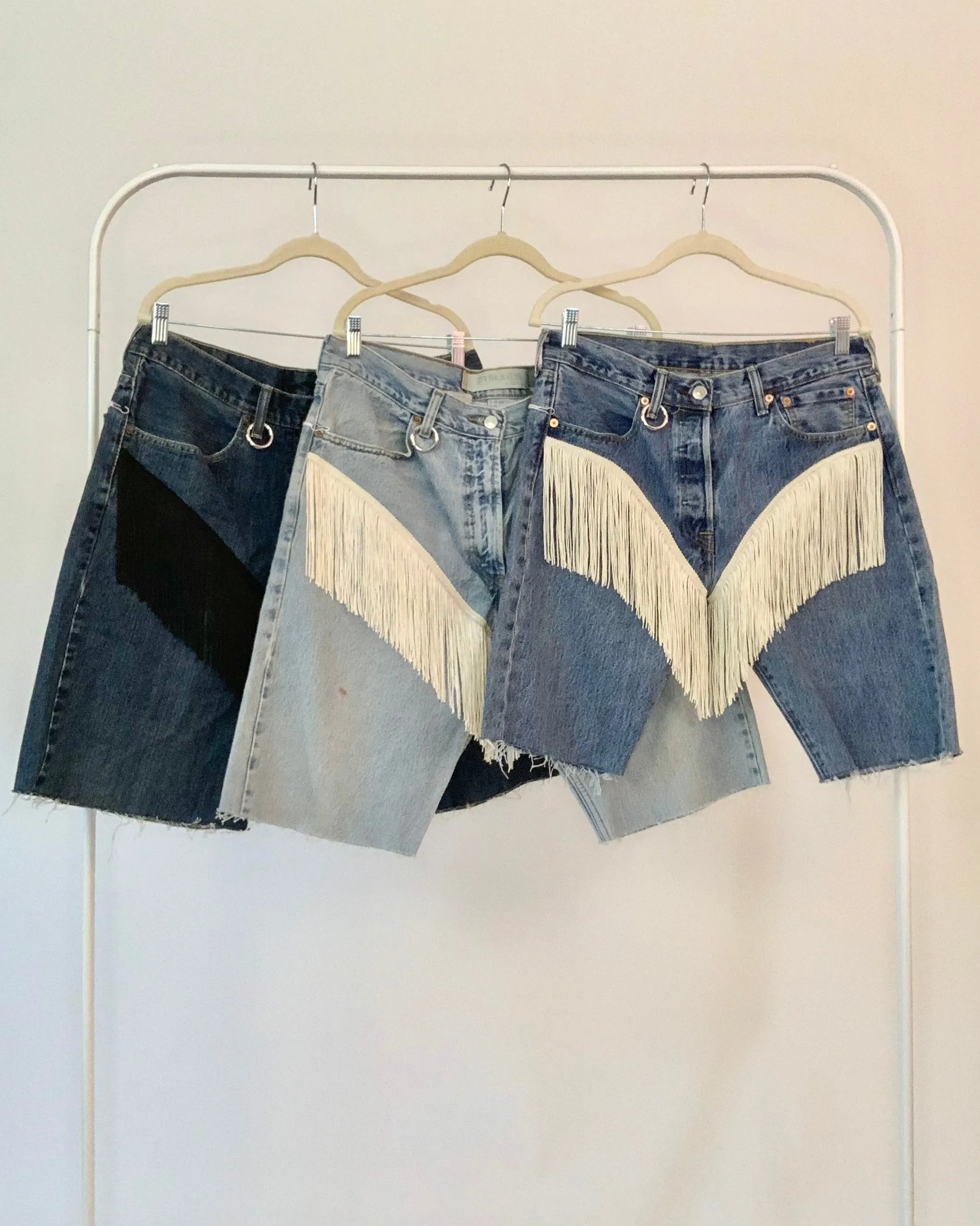 Custom hi cut fringe jorts