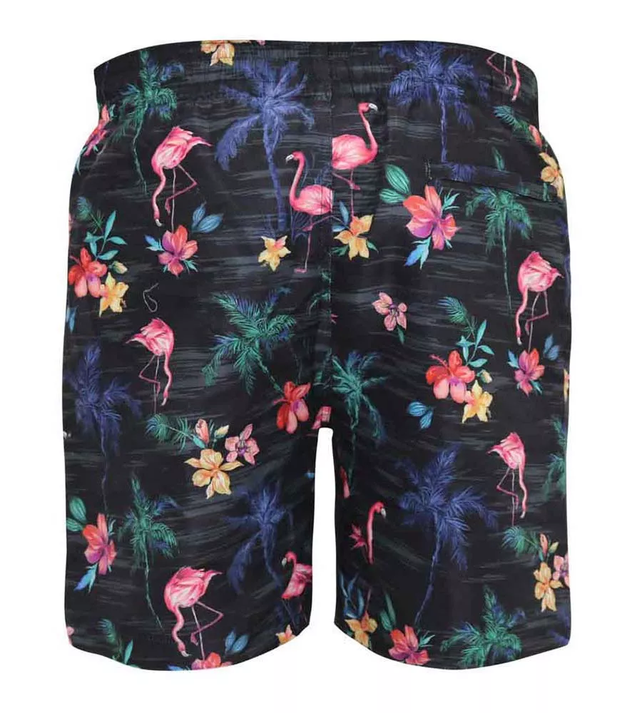 D555 Mens Printed Swim Shorts With Palm Tree and Flamingo Print (CAMPTON)