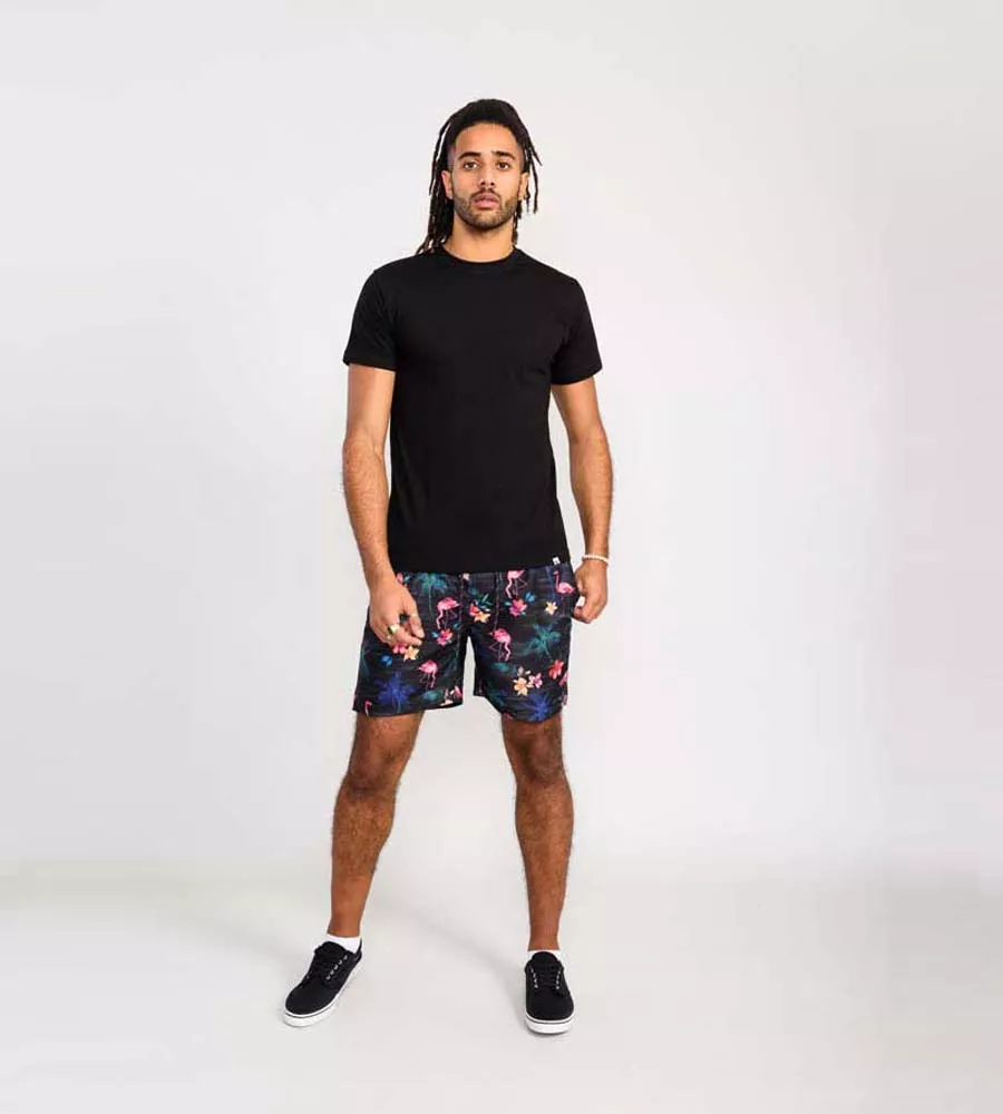 D555 Mens Printed Swim Shorts With Palm Tree and Flamingo Print (CAMPTON)