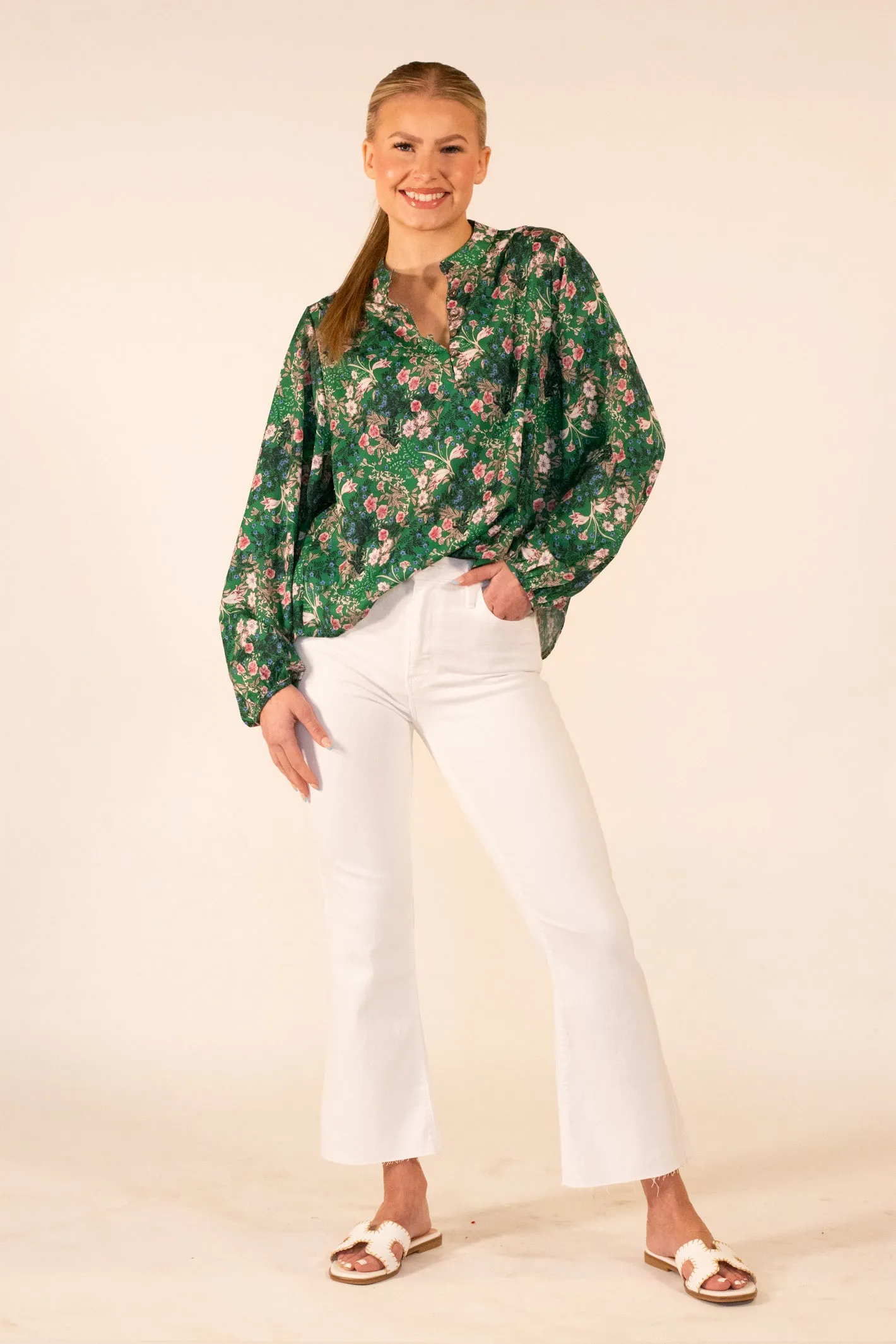 Erase the Past Green Floral Blouse