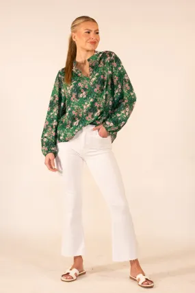 Erase the Past Green Floral Blouse