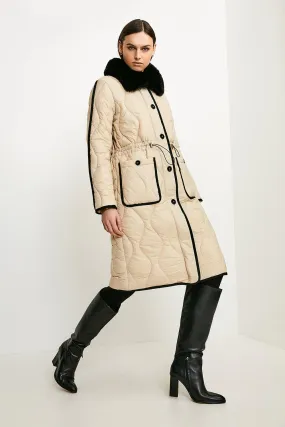 Faux Fur Collared Quilted Coat | Karen Millen