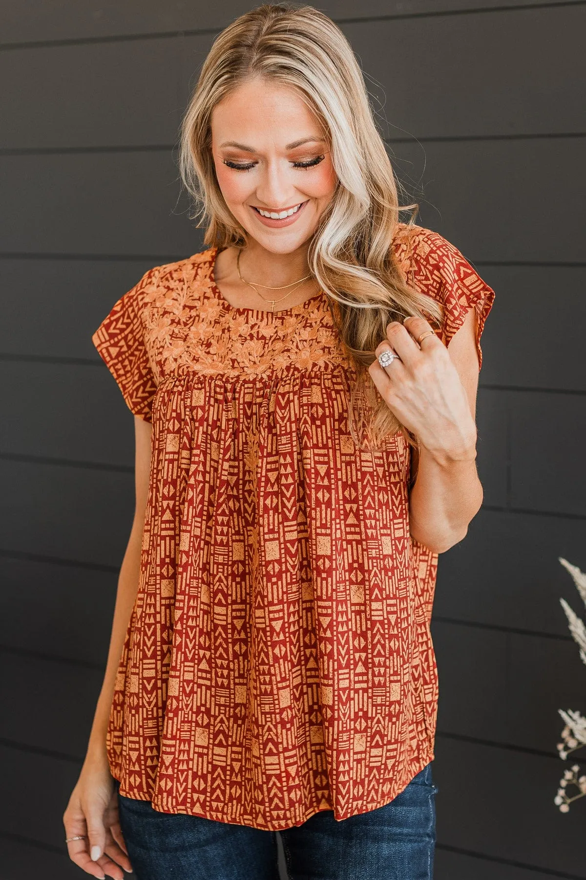 Forever Your Girl Printed Blouse- Rust