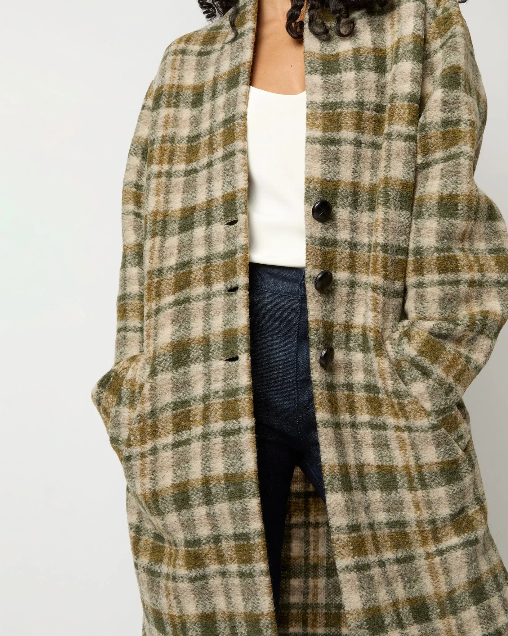 Gabriel Checked Coat in Khaki/Ecru