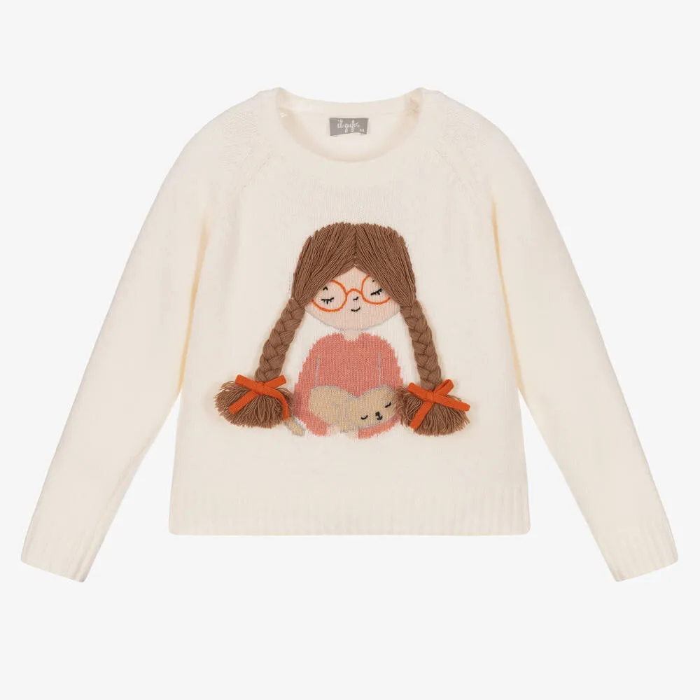 Girls Ivory Wool Sweater