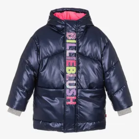 Girls Navy Blue Padded Sequin Coat