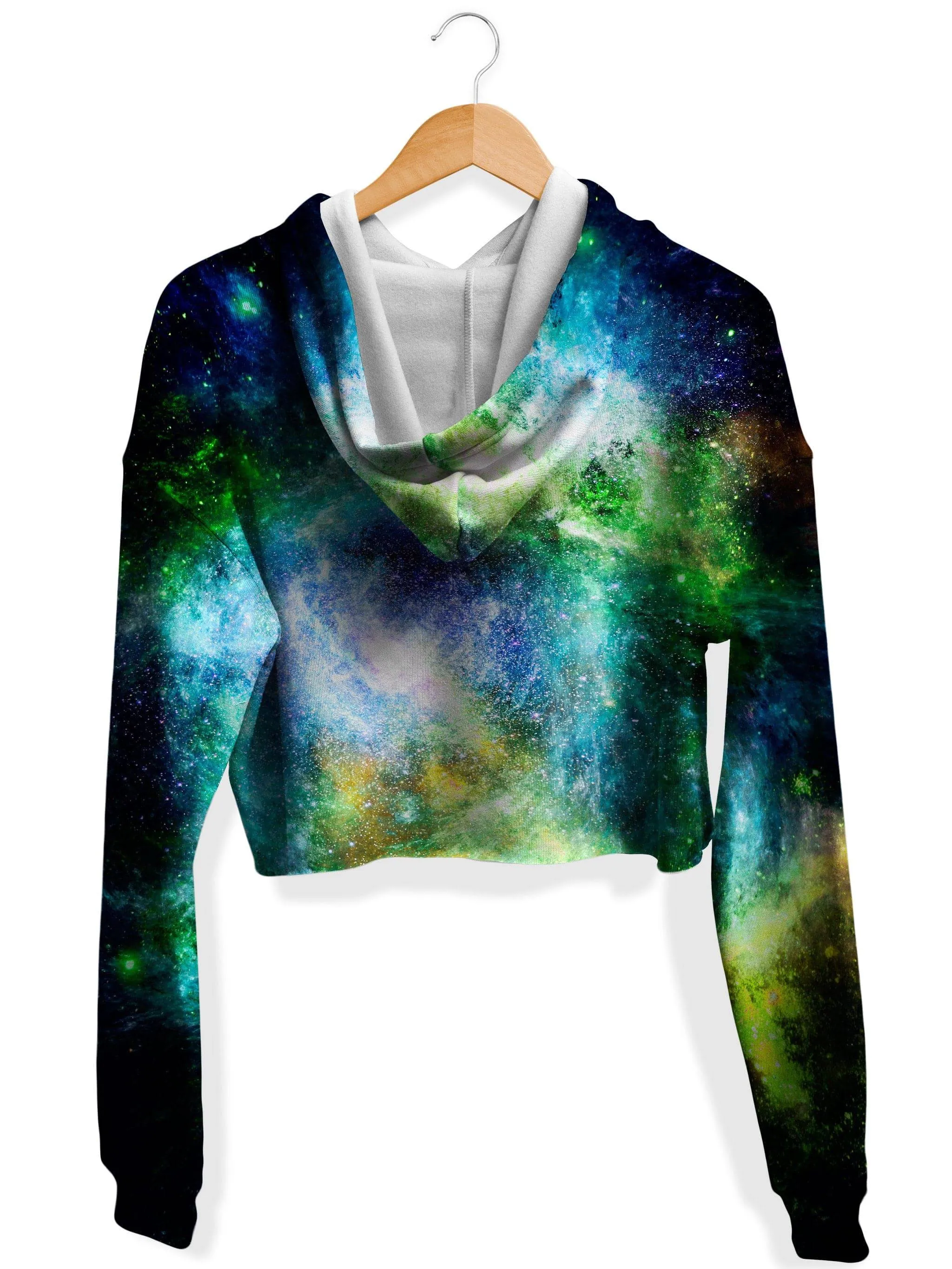 Green Psychedelic Nebula Fleece Crop Hoodie