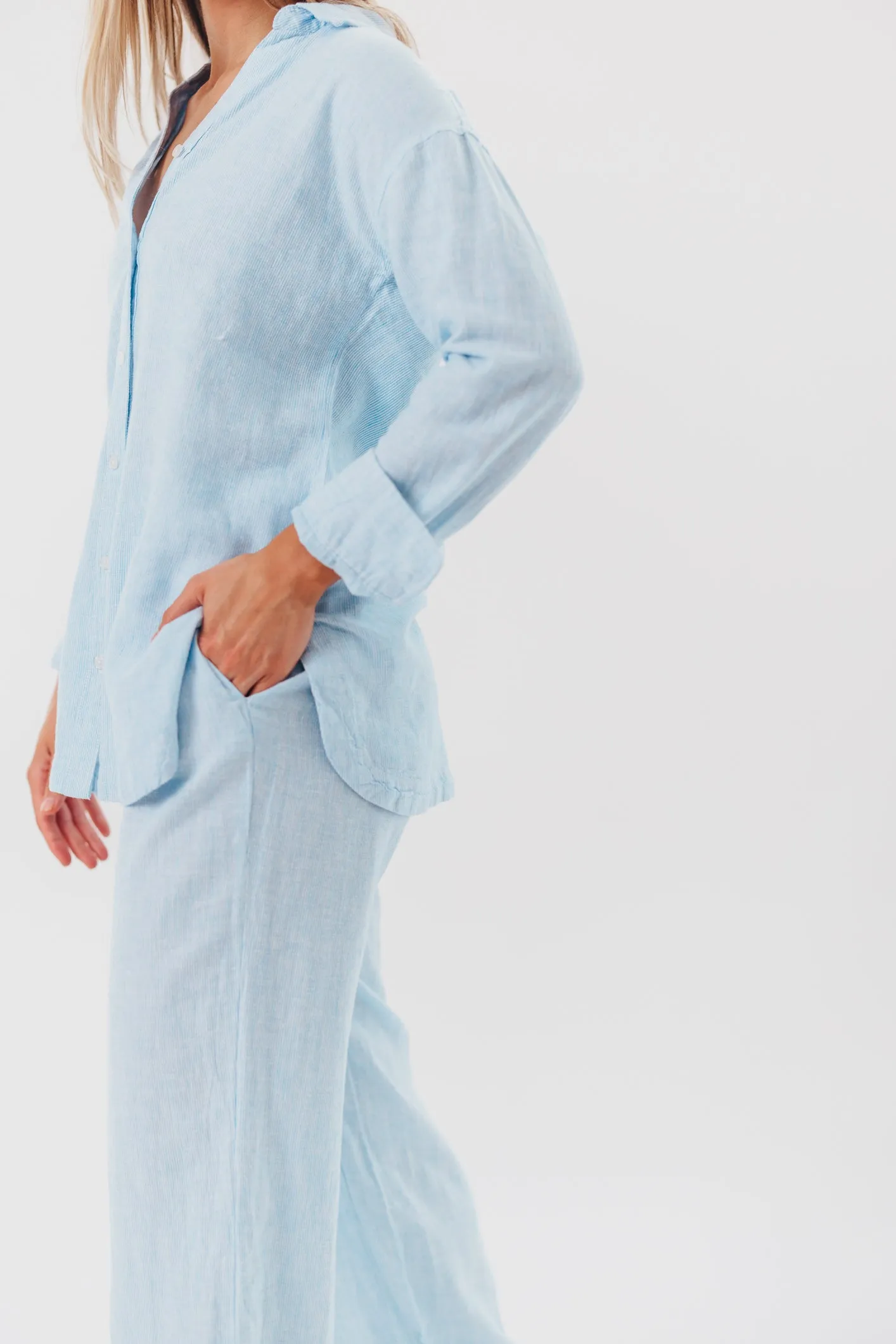 Holden Linen-Blend Pants in Blue Microstripe