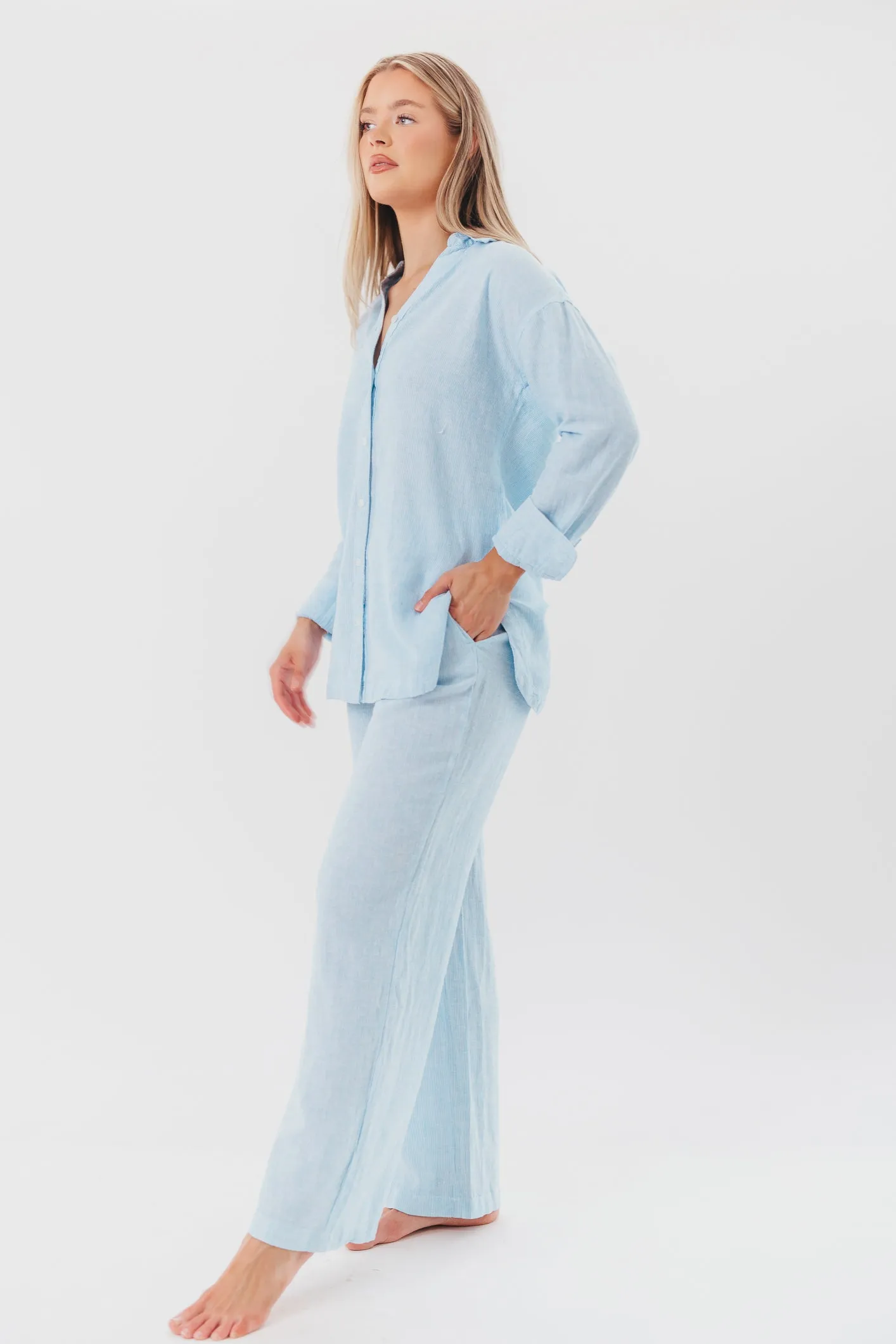 Holden Linen-Blend Pants in Blue Microstripe