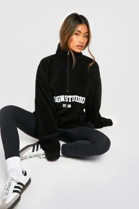 Hoodies & Sweatshirts | Dsgn Studio Slogan Embroidered Half Zip Oversized Polar Fleece Sweatshirt | boohoo