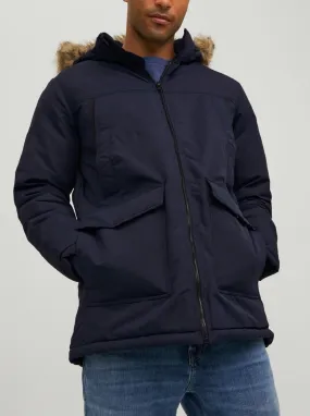 Jack & Jones Hooded Craft Parka Jacket Navy Blazer