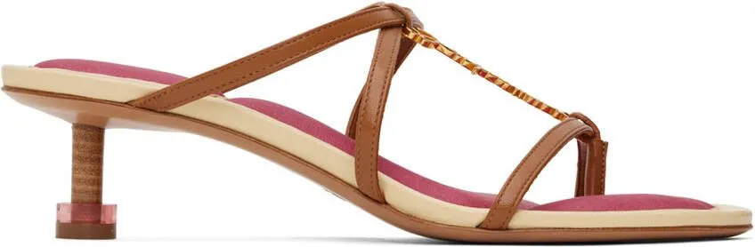 Jacquemus Brown & Pink Le Raphia 'Les Sandales Basses Pralu' Heeled Sandals