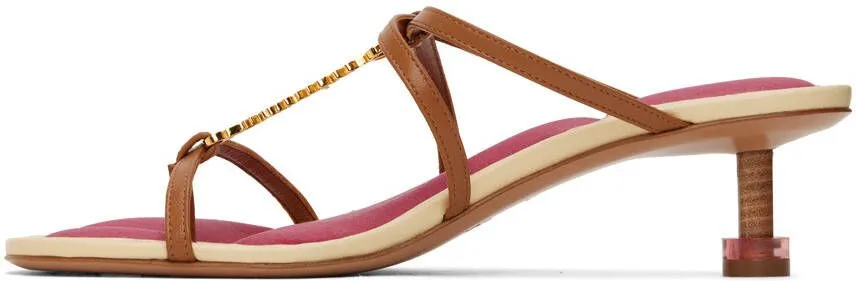 Jacquemus Brown & Pink Le Raphia 'Les Sandales Basses Pralu' Heeled Sandals