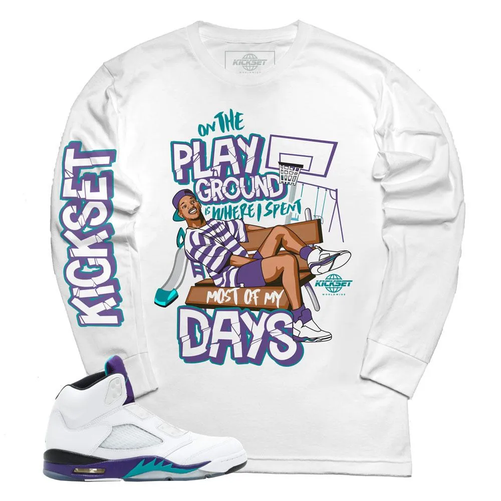 Jordan 5 Grape Fresh Prince Playground White LS Shirt