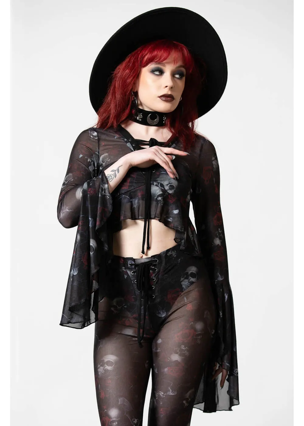 Killstar Wicked Rose Mesh Blouse Black