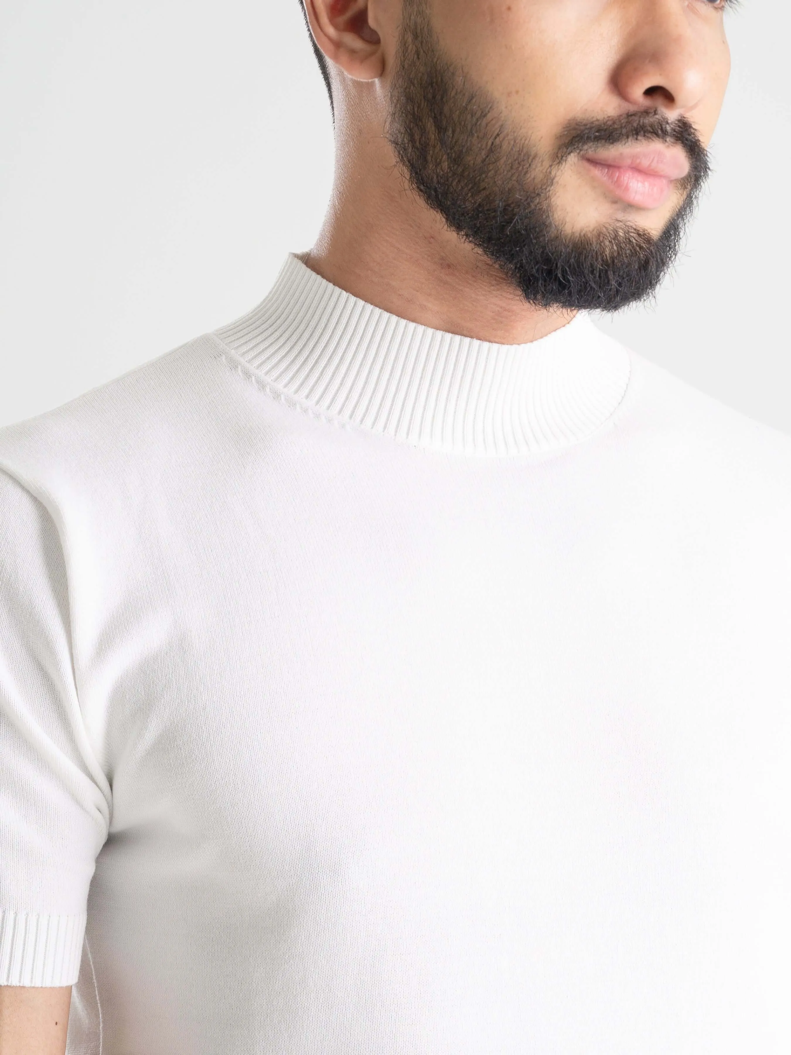 Knit Tee Ribbed Collar - Pure White