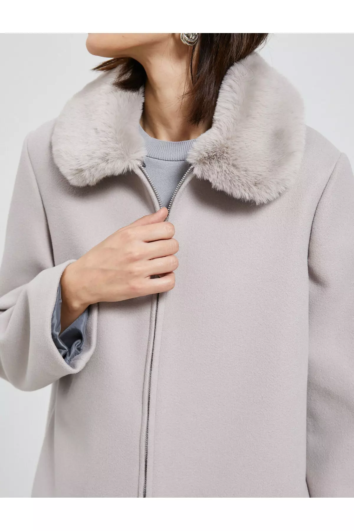 KOTON Faux Fur Collar Zip Coat