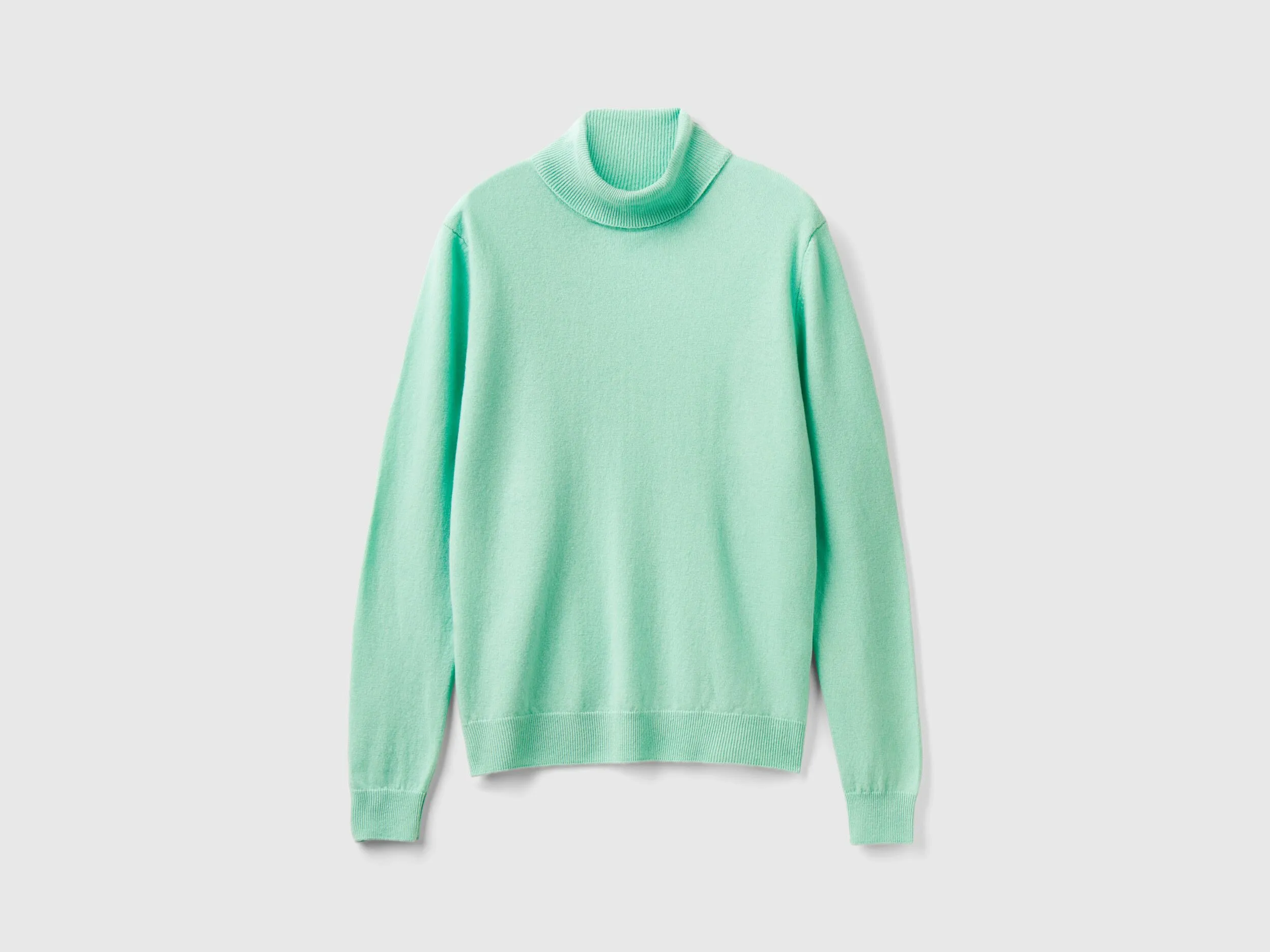 Light teal turtleneck sweater in pure Merino wool - Aqua | Benetton