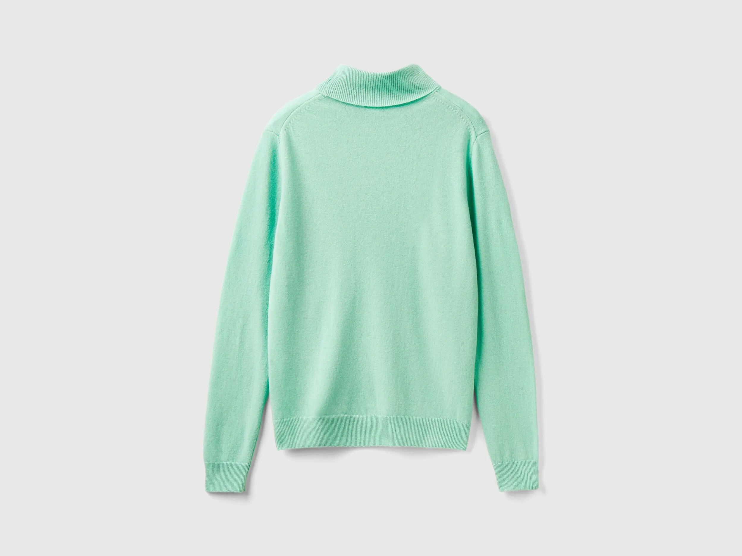 Light teal turtleneck sweater in pure Merino wool - Aqua | Benetton