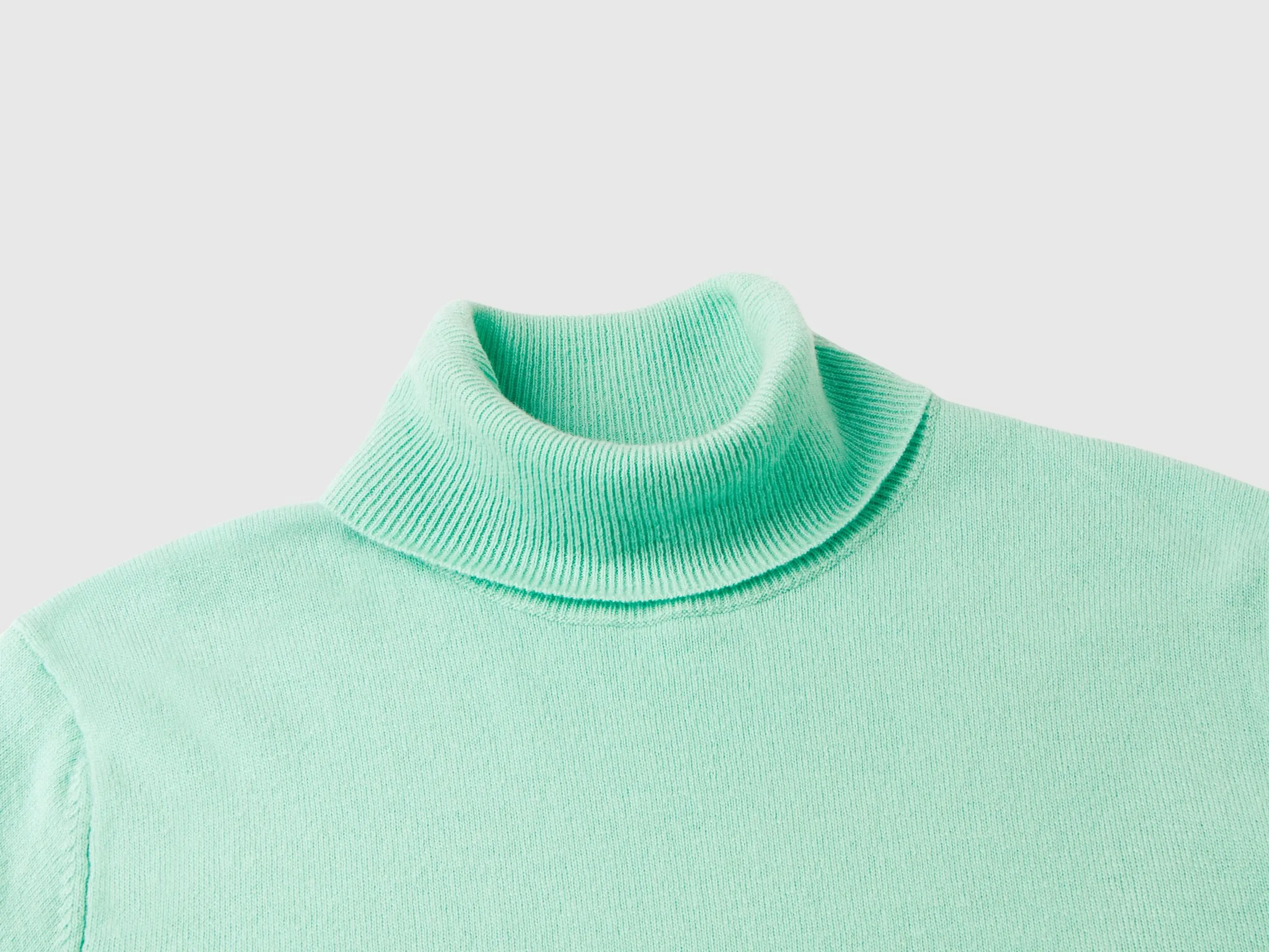 Light teal turtleneck sweater in pure Merino wool - Aqua | Benetton