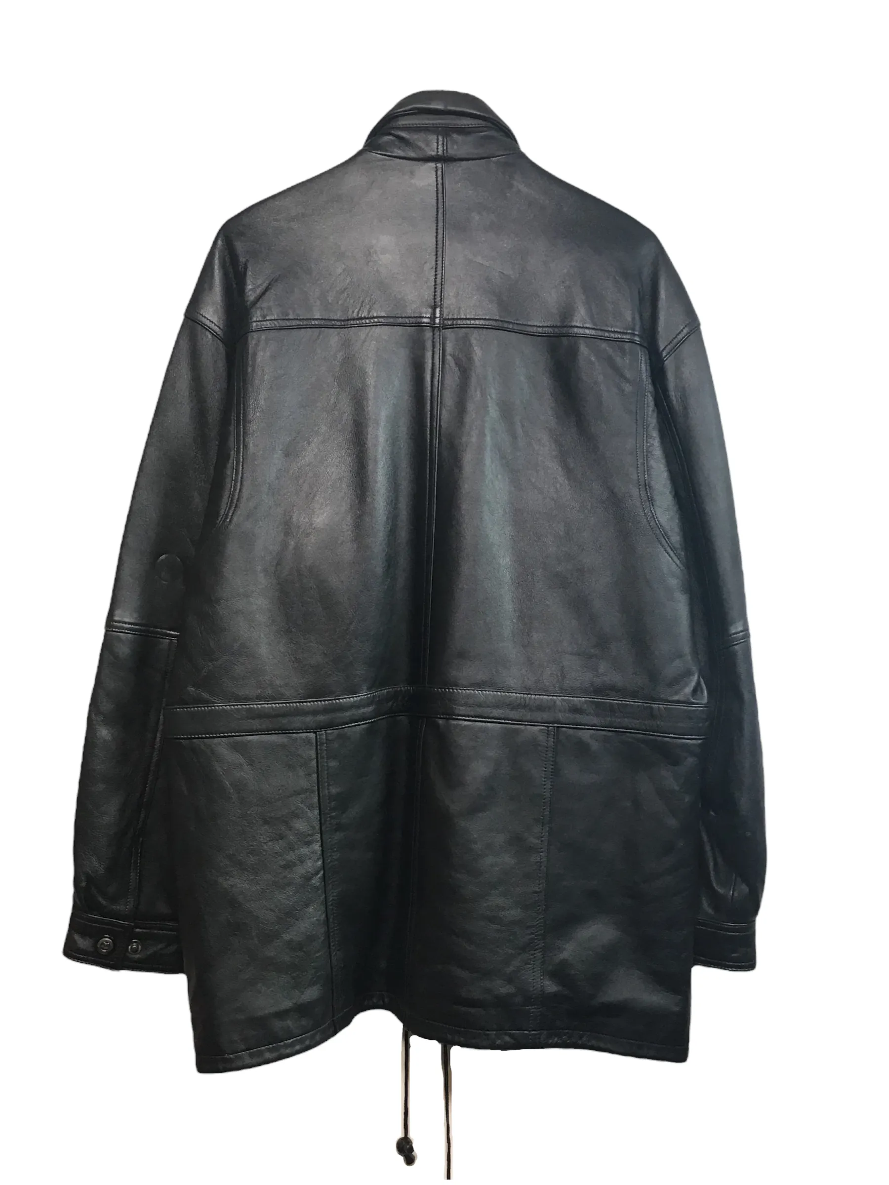 Long Black Leather Coat (Size XL)