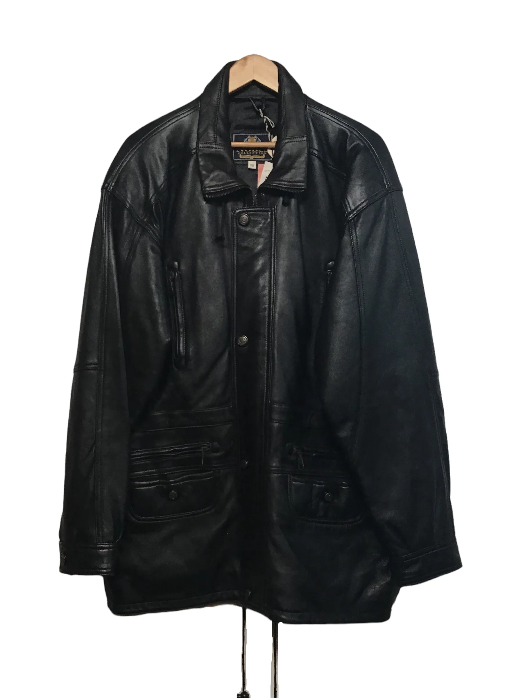 Long Black Leather Coat (Size XL)