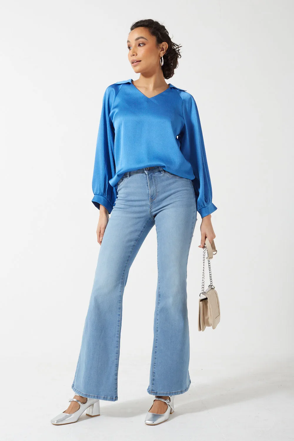 Marc Angelo Collared Neck Satin Blouse