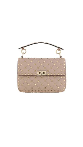 Medium Rockstud Spike Shoulder Bag - Beige