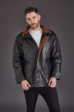 Men'S Leather Coat in Black :Cassar