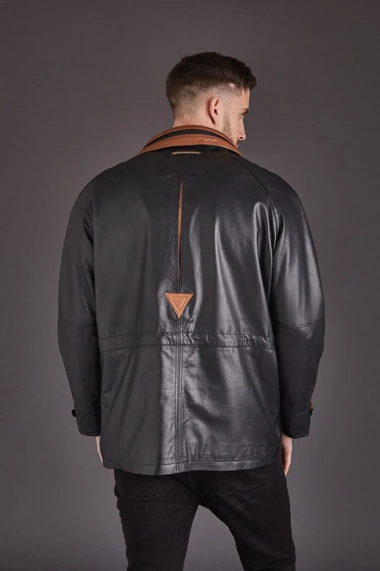 Men'S Leather Coat in Black :Cassar